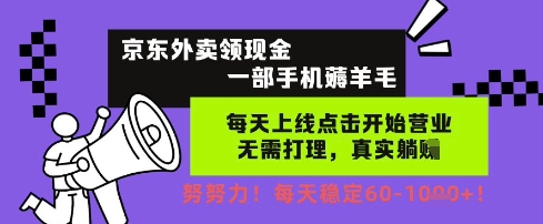 京东外卖领现金，一部手机薅羊毛，每天上线动动手指，无需打理，每天保底60+，每天就是如此轻松【揭秘】-柚子网创