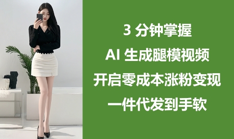 3分钟掌握AI生成腿模视频，开启零成本涨粉变现，一件代发到手软-柚子网创