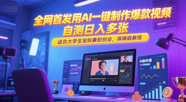全网首发用AI一键制作爆款视频，自测日入多张，适合大学生宝妈兼职创业，保姆级教程-柚子网创