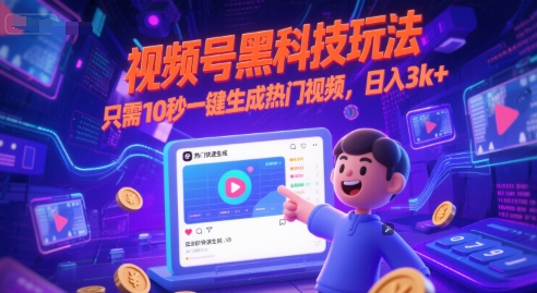 视频号黑科技玩法，只需10秒一键生成热门视频，日入3k+【揭秘】-柚子网创