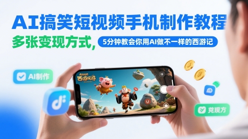 AI搞笑短视频手机制作教程，多张变现方式，5分钟教会你用AI做不一样的西游记-柚子网创